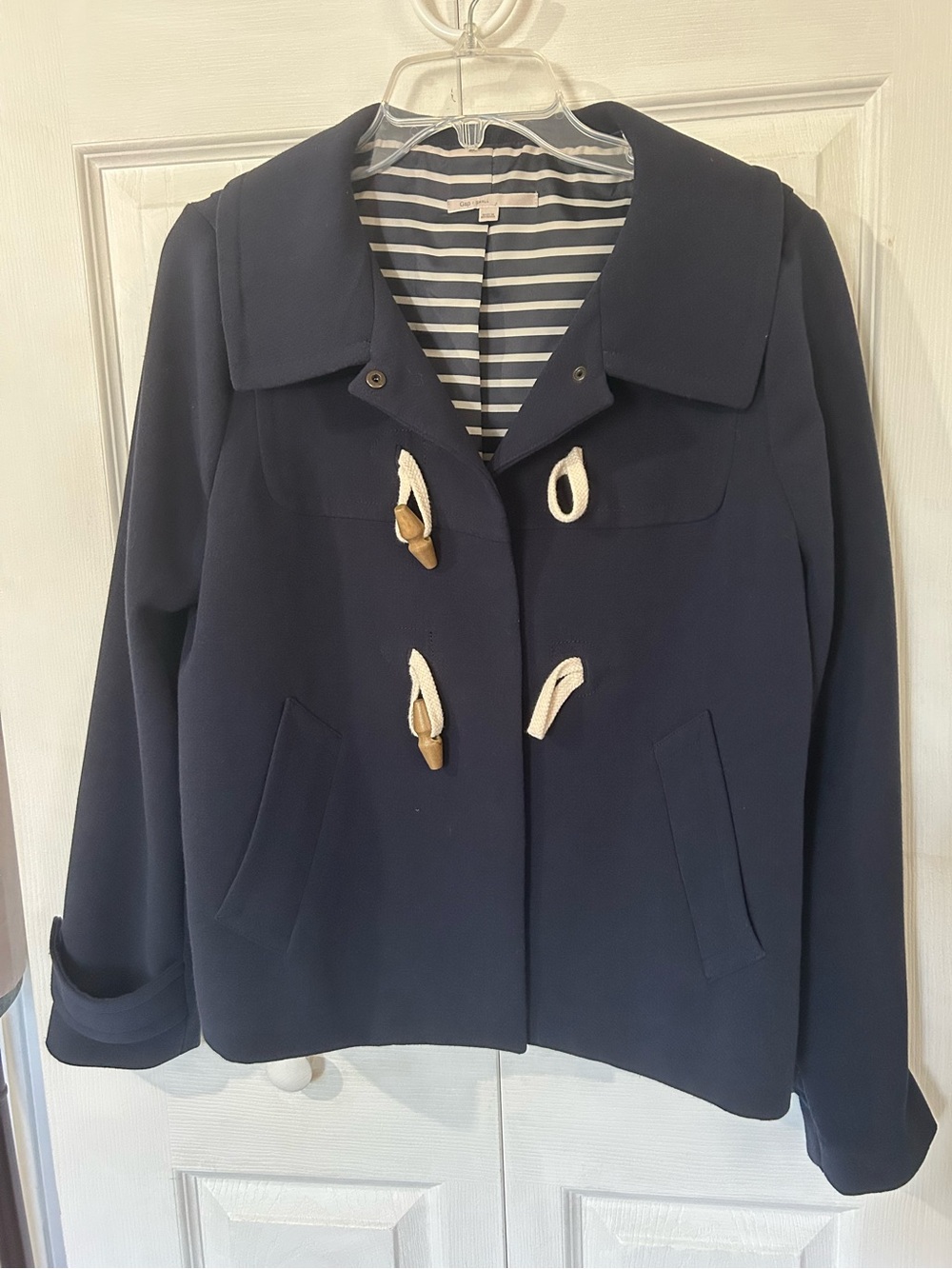 GAP Navy Rope-Toggle Peacoat with Striped Lining size S